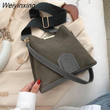 Weiyinxing Scrub Leather Bucket Bags for Women 2023 Trending Designer Crossbody Shoulder Handbags Women's Wide Shoulder Belt Bag 4.