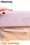 Weiyinxing Womens Wallets and Purses PU Leather Wallet Female Wristband Leaf Print Long Women Purse Large Capacity Bag Women Wallet