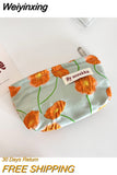 Weiyinxing Jacquard Flower Women's Cosmetic Bag Simple Portable Ladies Small Coin Purse Floral Handbags Student Girls Storage Bags