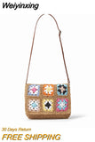 Weiyinxing Granny Square Straw Crossbody Bags for Women Casual Paper Woven Shoulder Bag Handmade Summer Beach Small Flap Purses