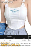 Weiyinxing Women Sexy Crop Top Sleeveless Tank Tops Vest Letters Y2K 2000S Solid Color Short Women's T-shirt Camisole Crop Top With Bra Pad