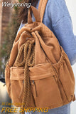 Weiyinxing Canvas Vintage Girl Leisure Drawstring Book Bag Female Brown Laptop College Backpack Women Travel School Bag Fashion Cool