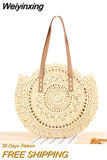 Weiyinxing Rattan Women Shoulder Bags Circle Straw Handbags Big Capacity Handmae Summer Tote Lady Round Bohemian Beach Treval Sac