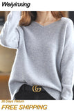 Weiyinxing Women's Wool Cashmere Sweater 2023 Fall And Winter Pullover Knit V-Neck Loose Sweater Warm And Elegant Basic Models Large Size