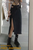 Weiyinxing A-Line Bag Hip Denim Skirt Women's 2023 Summer New Women's High-Waisted Slim Retro Irregular Split Denim Skirt