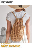 weiyinxing Straw Backpack for Women Handmade Drawstring Beach Shoulder Bags Raffia Rattan Woven Travel Handbags bali lady backpacks