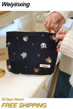 Weiyinxing Canvas Cotton Women Makeup Bag New Organize Zipper Pen Bags Cute Cat Embroidery Travel Wash Pouch Female Cosmetic Clutch