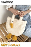 Weiyinxing Animal Women's Plush Handbags Retro Lamb Furry Female Shoulder Messenger Bags Student Girls Portable Purse Tote Shopper Bag