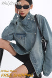 Weiyinxing Fashion Women's Denim Coat Turtleneck Single Breasted Full Sleeve Patchwork Versatile Jacke Autumn 2023 New 5R4436