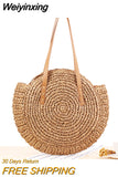 Weiyinxing Rattan Women Shoulder Bags Circle Straw Handbags Big Capacity Handmae Summer Tote Lady Round Bohemian Beach Treval Sac