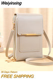 Weiyinxing Leather Female Shoulder Bag Double Zipper Women Messenger Bag Portable with Card Slot Smooth Phone Case for Shopping Trip
