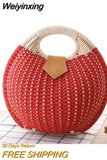 Weiyinxing Shell Round Wicker Woven Women Handbags Designer Rattan Lady Shoulder Crossbody Bags Casual Summer Beach Straw Bag Purse