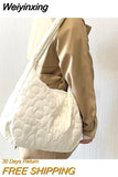 Weiyinxing White Women Pleated Hobos Shoulder Bags Large Capacity Ladies Quilted Flower Crossbody Bag Simple Female Tote Handbags