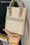 Weiyinxing Summer New Straw Shoulder Bag Square Fashion Handbags Designer Crossbody Bags For Women Small Top-handle Bag