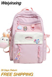 Weiyinxing Solid Color Nylon Women Backpack College Style Large Capacity Travel Rucksack School Bags for Teenage Girl Boys