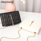 Weiyinxing New Women PU Leather Trend Lingge Crossbody Bag Fashion V Pattern Lattice Small Shoulder Bag White Black