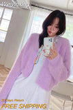 Weiyinxing Winter Knitted Cardigans Mink Cashmere Soft V Neck Single Breasted Sweaters Korean Solid Women Casual Loose Knitwear O313