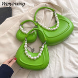 Weiyinxing Woman Bag Pu Hobo Bagute Bags For Woman High Quality Brand Clutches Purse Pearl Half Moon Crossbody Bag Femal Handbag