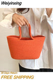 Weiyinxing Summer Straw Shoulder Bags For Women Handmade cotton rope Beach Bags Raffia Rattan Woven Handbags Vacation Shopping Bags