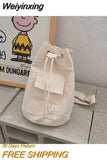 Weiyinxing ins spring 2023 with pocket canvas drawstring bucket bag inclined span single shoulder high-capacity men and women