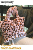 Weiyinxing large plush handbag new cute bags fashion shoulder Crossbody bag female leopard female bag Messenger bag soft warm fur bag