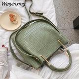 Weiyinxing Alligator Bucket Bag For Women PU Leather Shoulder Bag Big Capacity Crossdbody Bag Fashion Messenger Bag Luxury Lady Handbag