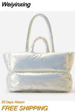 Weiyinxing Padded Large Tote Bag Designer Puffer Women Shoulder Bags Nylon Waterproof Lady Handbags Silver Soft Puffy Bag 2023 New