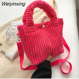 Weiyinxing Capacity Corduroy Bucket Bag Japanese Cute Plush Messenger Bag Kawaii Women's Bag Handbag Tote Bag Purses Little Bag