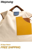 Weiyinxing Designer Handbag Large-capacity Canvas Panel Color Contrast Shoulder Bags Vintage Versatile Fashion Buckle Underarm Bag