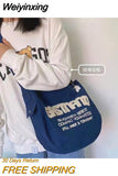 Weiyinxing for Women Handbags Messenger Hong Kong Style Literature and Art Simple Letters Versatile Canvas Student Embroidery