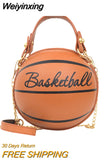 Weiyinxing Fashion Women Ball Bag Soft PU Leather Round Crossbody Thick Chain Hand Bags And Purses Female Basketball Bag Woven Bag