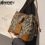 Weiyinxing YIDE New Retro Leopard PU Leather Bucket bag Crossbody Bags Handbag Women Shoulder Purses Female Luxury Brand 2023 Fashion