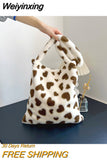 Weiyinxing Women's Girls Plush Handbag Mini Love Clutch Ladies Shoulder Underarm Bag Female Leopard Tote Purse Street Travel Bags