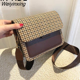 Weiyinxing Bag Female Shoulder Bag Women Bag Handbag Purse Retro PU Leather Houndstooth Fashion 2023 New All-match Contrast Color