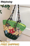 Weiyinxing Hand-Woven Bag Hand-embroidered Beaded Bohemian Straw Bag Summer Fashion Casual Simple Elegant for Travel Vacation
