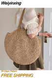 Weiyinxing Straw Shoulder Bags for Women Round Rattan Handmade Woven Beach Bag Female Travel Large Capacity Shopper Tote Handbags