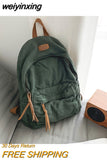 weiyinxing Women Cotton Canvas Student Men Bookbag Travel Backpack Fashion Rucksack for Teenage Girls Boys School Bag Gift Khaki Green