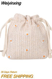 Weiyinxing Casual Crossbody Bags Summer New Versatile Fairy Straw Woven Bag Lace Mini Bucket Bag Pure Handmade Straw Bag Women