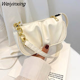 Weiyinxing Pattern Half-Moon Design Leather Crossbody Bags For Women Simple Style Ladies Vintage Trend Armpit Shoulder Handbags
