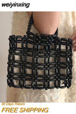 weiyinxing Wooden Beading Women Handbags Hollow Handmade Woven Small Tote Bag Vintage Summer Bags Creative Female Purses 2023 Bag