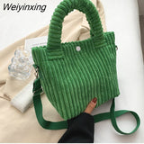 Weiyinxing Capacity Corduroy Bucket Bag Japanese Cute Plush Messenger Bag Kawaii Women's Bag Handbag Tote Bag Purses Little Bag