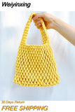 Weiyinxing Designer Handbags for Women 2023 Fashion Hand Woven Bags Cotton Rope Beach Bags Ladies Solid Color Hollow Out Bucket Bags