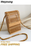 Weiyinxing Bamboo Woven Box Women Shoulder Bags Hollow Wicker Beading Crossbody Bag Rattan Summer Beach Small Phone Purse Bali 2023