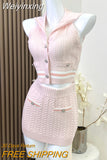 Weiyinxing Quality Small Fragrant Knitted Two Piece Set Women Hooded Crop Top + Mini Skirt Suit Fashion Casual Sweater 2 Piece Outfits