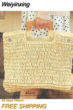 Weiyinxing Straw Bag Rattan Woven Round Tassel Handbag For Women Large Capacity Shoulder Tote Purse Ladies Holiday Wood Handle Bag