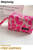 Weiyinxing Corduroy Women's Cosmetic Bag Simple Plaid Girls Canvas Pencil Case Leopard Print Ladies Lipstick Storage Bag Small Wallet