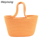 Weiyinxing 2023 Casual Solid Color Woven Bag Women Small Tote Straw Bag Beach Vacation Travel Shopping Shopper Handbag Female Open Bag