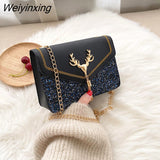 Weiyinxing Women's Crossbody Small Square Bag Fashion Antlers Decoration Shoulder Bag Ladies Phone PU Leather Women Small Messenger Bag