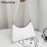 Weiyinxing Pattern Half-Moon Design Leather Crossbody Bags For Women Simple Style Ladies Vintage Trend Armpit Shoulder Handbags