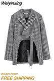 Weiyinxing Fashion Women's Blazers Houndstooth Notched Collar Single Button Irregular Casual Suit Jacket Autumn 2023 New 5R4783